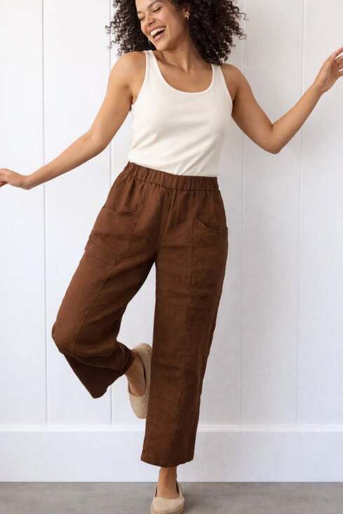 Quince Pants - Quince 100% European Linen Pants in Rust Brown